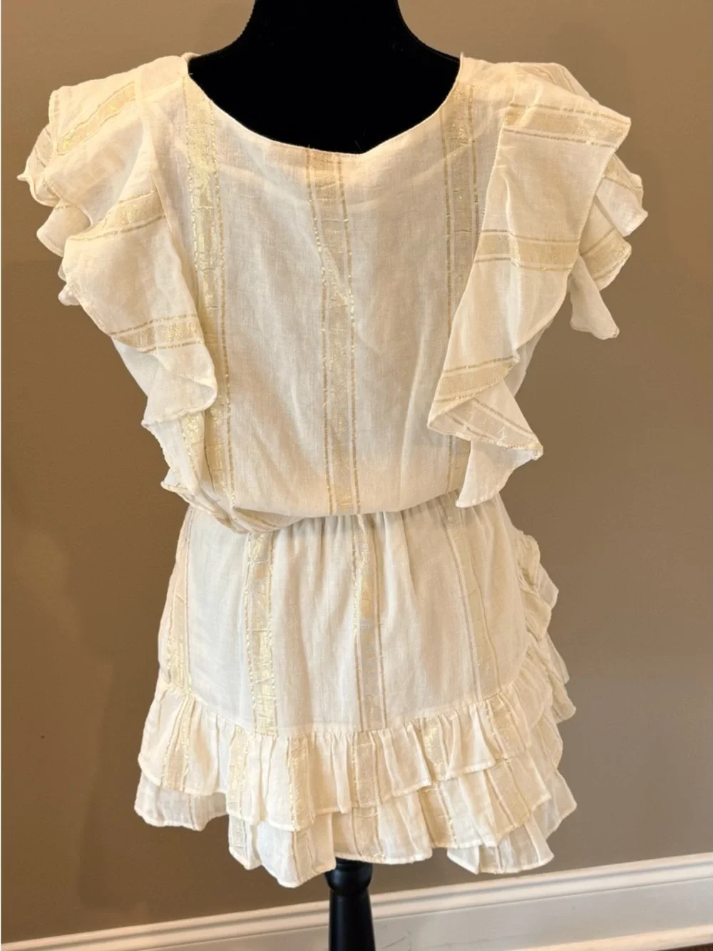 Women’s KARINA GRIMALDI gold & cream mini dress- Size Medium - Picture 3 of 6